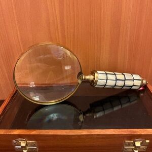 Vintage Magnifying Glass Brass with Mother of Pearl Handle.